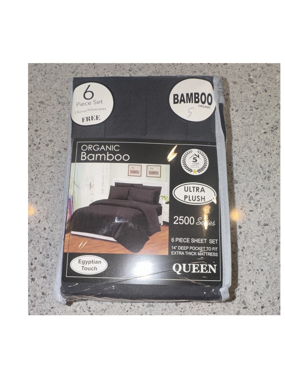Five Star Organic Bamboo Ultra Plush Queen Sheet Set - Black